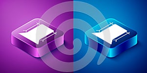 Isometric Empty photo studio icon isolated on blue and purple background. Screen backdrop. Square button. Vector