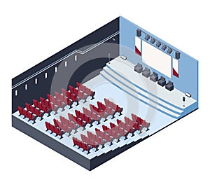 Isometric empty press conference hall with no audience vector