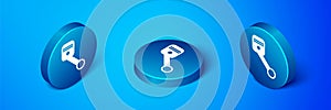 Isometric Engine piston icon isolated on blue background. Car engine piston sign. Blue circle button. Vector