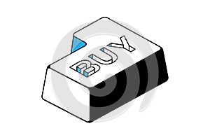 Isometric enter key with word buy on a white background, white button on the keyboard with the enter icon.