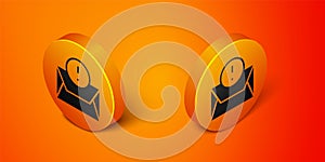 Isometric Envelope icon isolated on orange background. Received message concept. New, email incoming message, sms. Mail