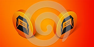 Isometric Envelope icon isolated on orange background. Received message concept. New, email incoming message, sms. Mail