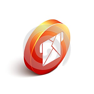 Isometric Envelope icon isolated on white background. Email message letter symbol. Orange circle button. Vector