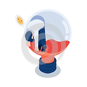 Isometric Exhausted Businessman inside Light Bulb