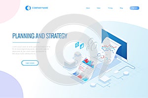 Isometric Expert team for Data Analysis, Business Statistic, Management, Consulting, Marketing. Landing page template