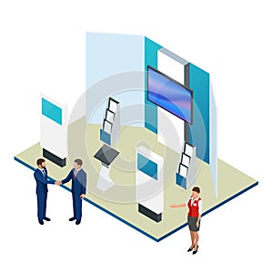 Isometric Expo Stands. Exhibition Demonstration Stand Concept. Exposition booth. Blank mockup. photo