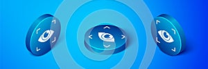 Isometric Eye scan icon isolated on blue background. Scanning eye. Security check symbol. Cyber eye sign. Blue circle