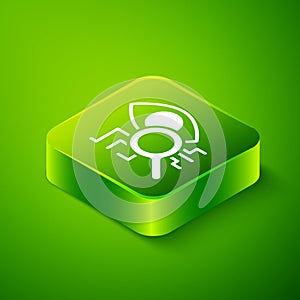 Isometric Eye scan icon isolated on green background. Retinal scan. Scanning eye. Security check symbol. Cyber eye sign