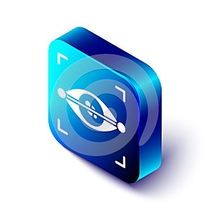 Isometric Eye scan icon isolated on white background. Scanning eye. Security check symbol. Cyber eye sign. Blue square