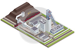 Isometric Factories or Industrial Plants, Heavy Industry. Coal Mining. Industrial Concept. Mine buildings.