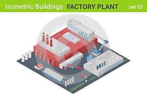 Isometric Factory Plant Industrial Building flat vector collection