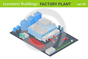 Isometric Factory Plant Industrial Building flat vector collection