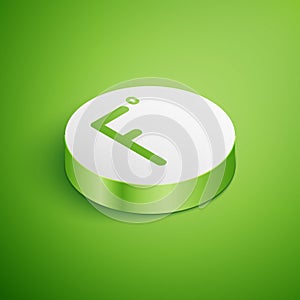 Isometric Fahrenheit icon isolated on green background. White circle button. Vector Illustration