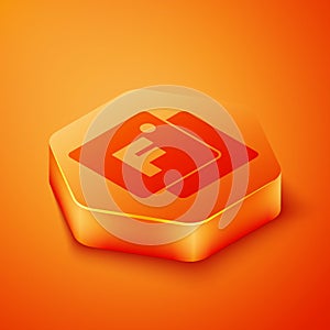Isometric Fahrenheit icon isolated on orange background. Orange hexagon button. Vector