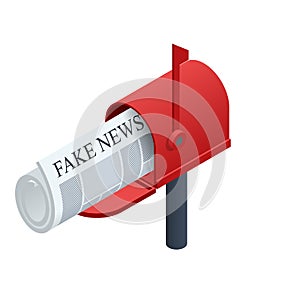 Isometric Fake News Concept. Fake Newspaper Portal. Online Corona Fake news on mailbox.