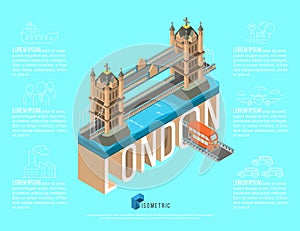 isometric famous place in london tower bridge, vector illustration