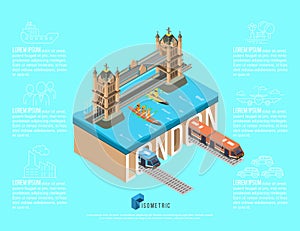 isometric famous place in london tower bridge, vector illustration