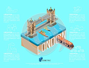 isometric famous place in london tower bridge, vector illustration