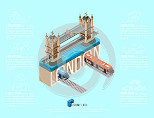 isometric famous place in london tower bridge, vector illustration