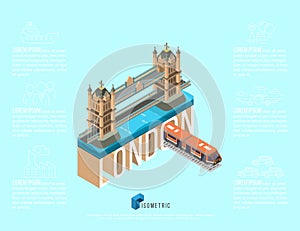 isometric famous place in london tower bridge, vector illustration