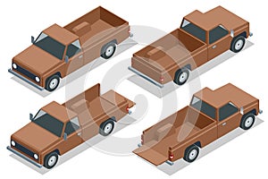 Isometric Farmer Pickup truck, car pickup icon, Old Farm Trucks