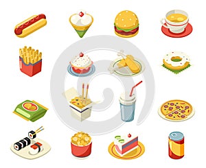 Isometric fast food 3d icons set flat design design vector illustration