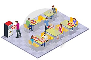 Isometric Fast Food Court Burger, Restaurant Interior, Catering, Shopping Mall
