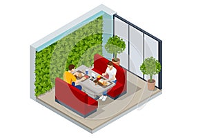 Isometric Fast Food Court, Restaurant Interior, Catering, Shopping Mall