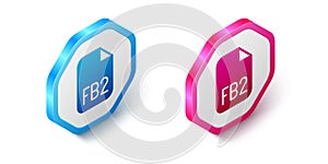 Isometric FB2 File icon isolated on white background. Hexagon button. Vector