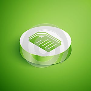 Isometric File document icon isolated on green background. Checklist icon. Business concept. White circle button. Vector