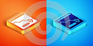 Isometric Financial growth decrease icon isolated on orange and blue background. Increasing revenue. Vector