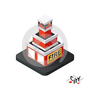 Isometric fire department icon, building city infographic element, vector illustration