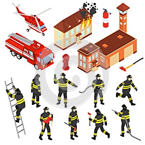 Isometric Fire Department Icon Set