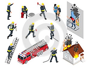 Isometric Firefighter Icon Set