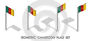 Isometric flag of CAMEROON in static position and in motion on flagpole. 3d vector