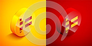 Isometric Flag of Iceland icon isolated on orange and red background. Circle button. Vector