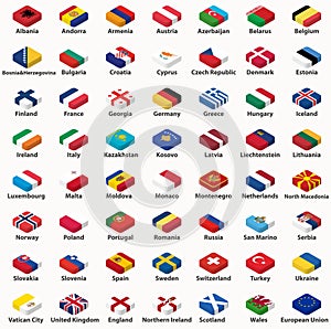 All european countries flags in isometric top design vector set