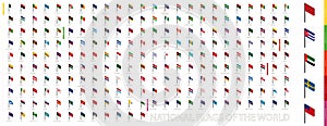 Isometric flags sorted alphabetically and by continent. 3D flag collection