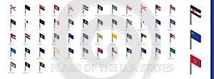Isometric flags of US states sorted alphabetically. 3D flag collection