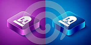 Isometric Flasher siren icon isolated on blue and purple background. Emergency flashing siren. Square button. Vector