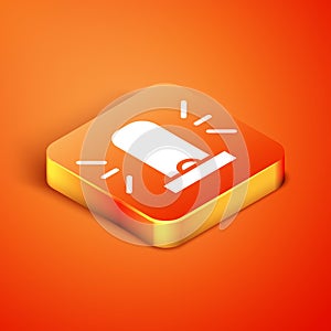 Isometric Flasher siren icon isolated on orange background. Emergency flashing siren. Vector