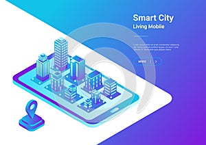 Isometric flat 3D City Map Mobile Navigation vecto