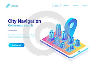 Isometric flat 3D City Map Mobile Phone Navigation