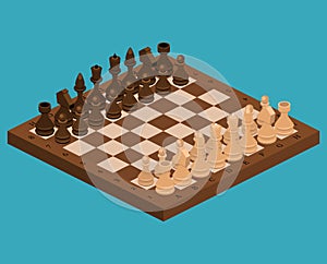 Isometric flat 3D concept chess pieces with board