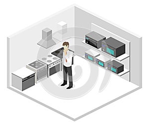 Isometric flat 3D concept cutaway interior household equipment store