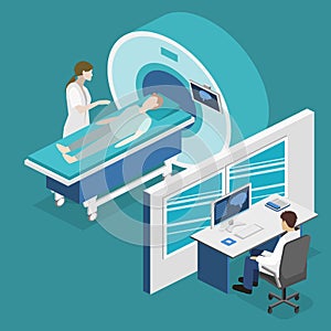 Isometric flat 3D concept hospital medical mri web illustration.