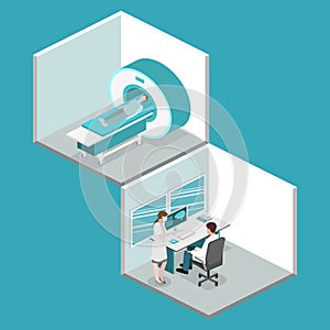 Isometric flat 3D concept hospital medical mri web illustration.