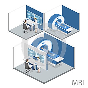 Isometric flat 3D concept hospital medical mri web illustration.