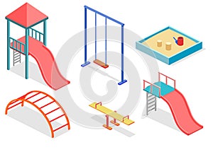 Isometric flat 3D concept web kids playground set.