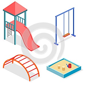 Isometric flat 3D concept web kids playground set.